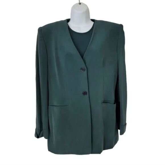 NEW Vintage Y2K 3 PC Jones New York Monochrome 100% Silk Skirt Suit Niagara Teal - Picture 6 of 16